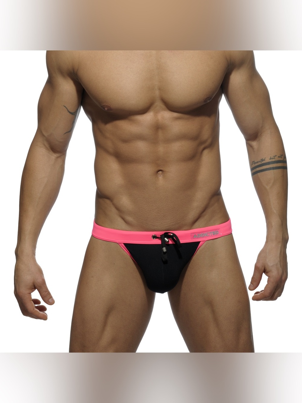 ADDICTED Black Swim Brief with Neon Pink Waistband
